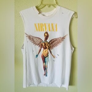 Vintage Nirvana In Utero 1993 Distressed Sleeveless White T Shirt Size Large